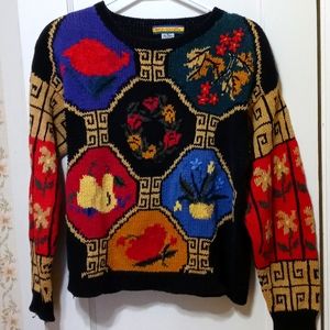 Vintage Grandma Sweater Floral Knit Bryn Connelly 90s